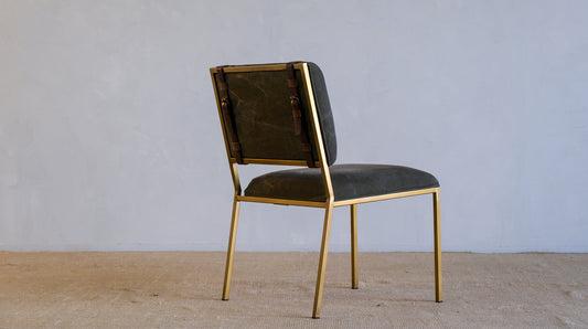 Inheritance Desk Chair in Antique Brass and Deadstock Olive Canvas